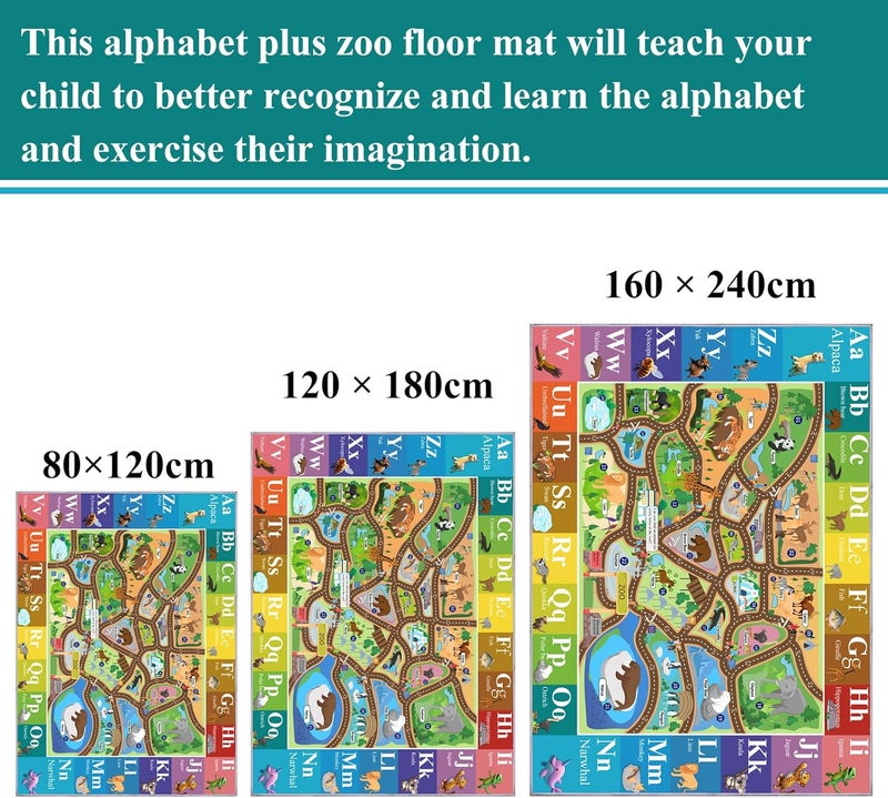 MOFAZEE Zoo map Carpet, 2'8"×4' English Letter Carpet, Washable ABC Rug for Kids Room, Non-Slip Alphabet Play Mat with Animal Illustrations, for Classrooms/Home Learning Areas - Image 5